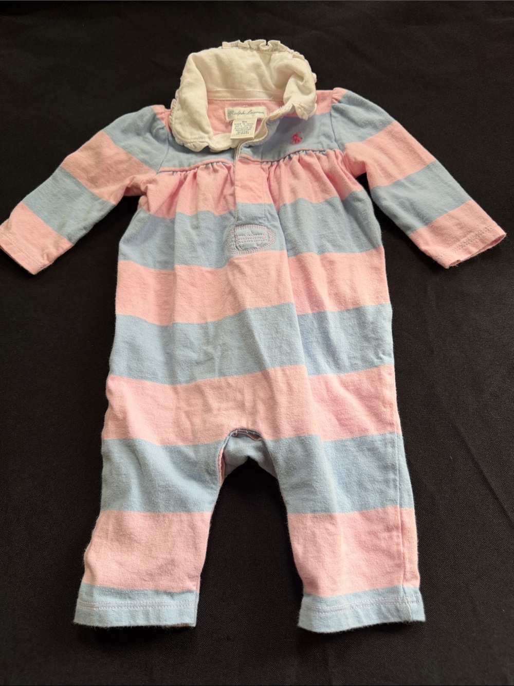 Ralph Lauren Striped Baby Romper in Pink & Light Blue